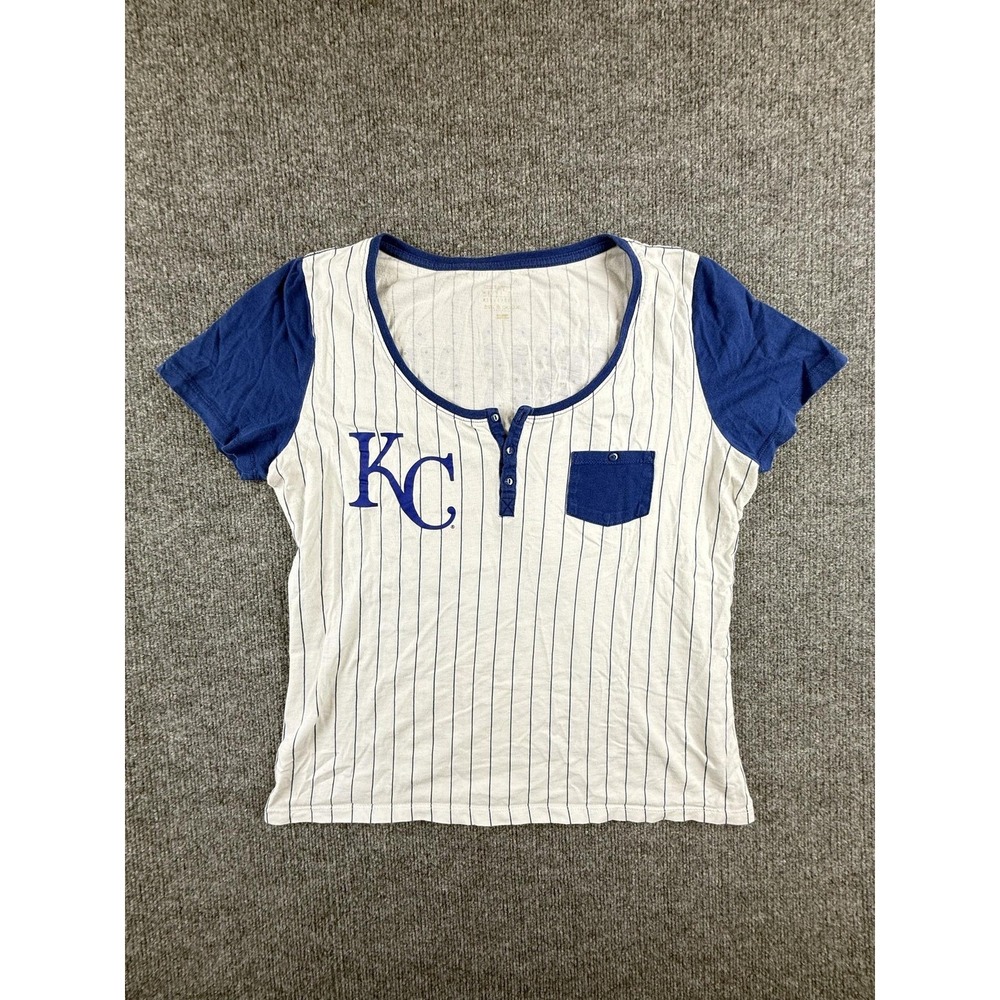 Kansas City Royals Shirt Womens Large White Blue MLB Baseball Henley 5th & Ocean